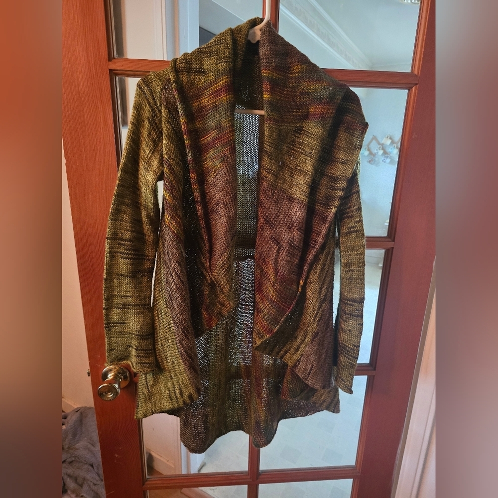 Handmade Multicolor Open Front Cardigan Sweater Medium